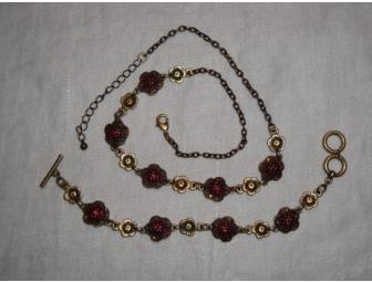 Brass & Ruby colored Necklace and Bracelet