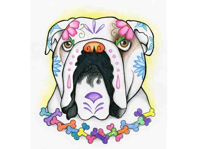 9x12 Sugar Skull Bulldog Portrait - Signed by Artist