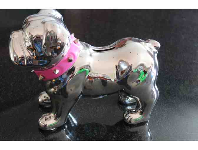 Adorabull Sliver Bulldog w/Pink Collar - Bank