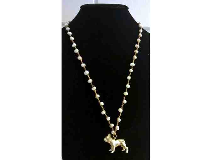 Gold and Freshwater Pearls French Bulldog Necklace