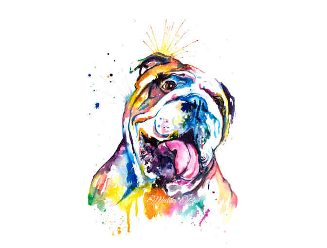 Colorful Framed English Bulldog Watercolor Print
