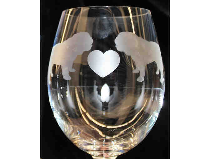 *Bulldog Love Etched Crystal Wine Glasses