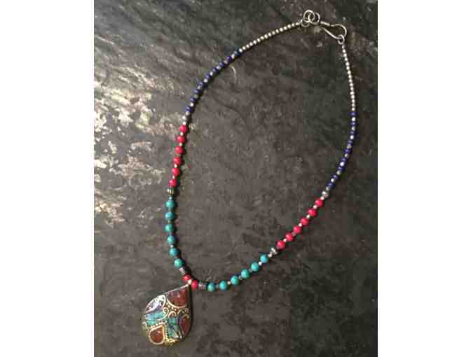Coral and Turquoise Pendant Necklace from Nepal