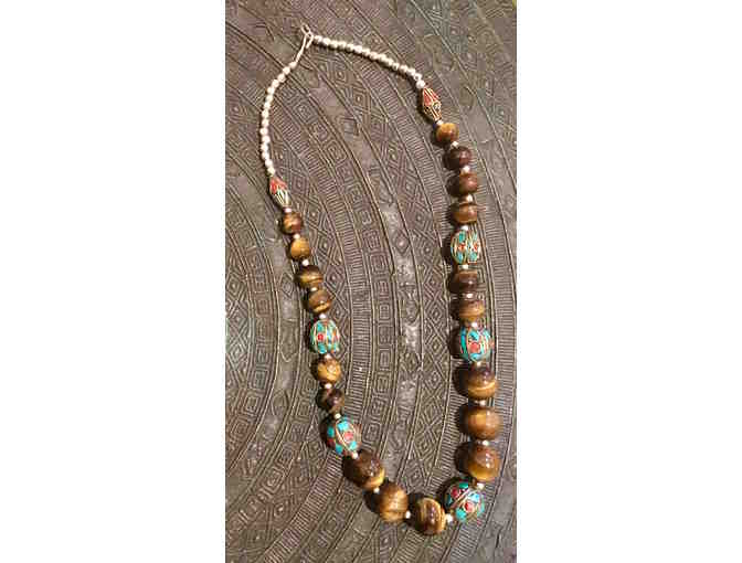 Tiger's eye and Turquoise Beaded Necklace