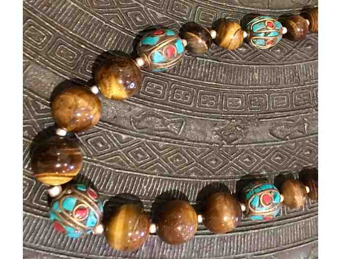 Tiger's eye and Turquoise Beaded Necklace