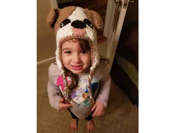 Violet inspired hand crocheted bulldog hat!