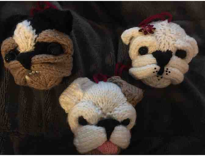 Hand knitted Christmas Ornaments Collection of Bulldogs