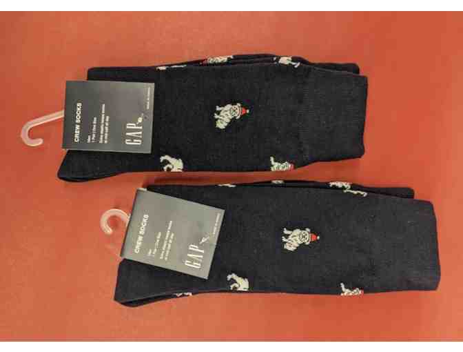 Two Pairs of Men's The Gap Crew Socks with Santa Bulldog Print - Photo 1