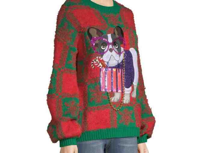 Ugly Christmas Sweater - Fancy French Bulldog with Sequins - Size L