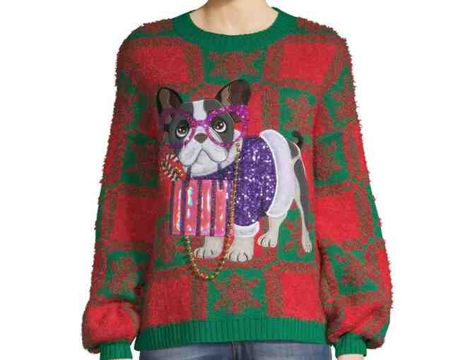 Ugly Christmas Sweater - Fancy French Bulldog with Sequins - Size L