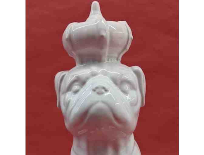 Ceramic Sitting Bulldog with Crown in a Gloss White Finish