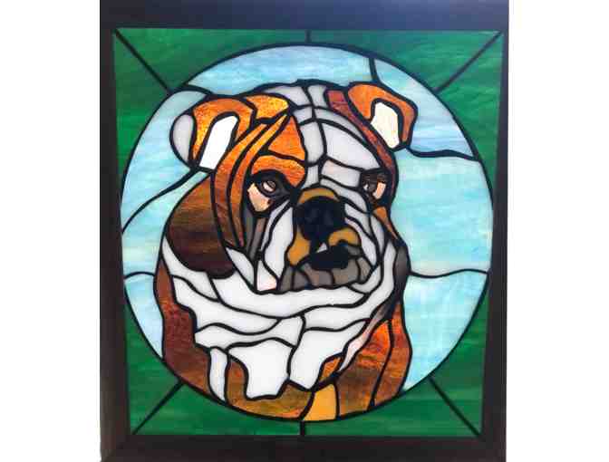 #43 Custom English Bulldog Stained Glass Window - Photo 1