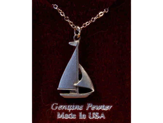Sailboat Necklace & Earring Set w/ Seaglass Pin