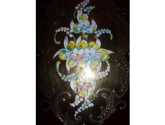 Vintage Ruby Red Art Glass Vase Glass Bowl with Gold and Flowers