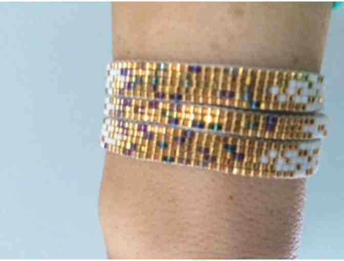 Handwoven Beaded Stardust White Bracelet with 24kt gold