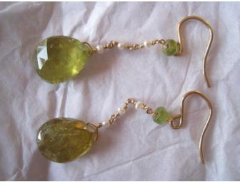 Green Garnet and Fresh Water Pearl Earrings