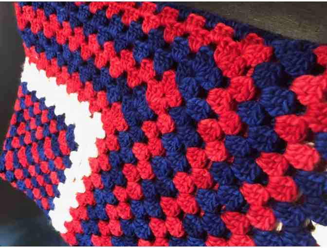 Hand-crocheted Merino Wool Afghan Blanket - Red/White/Blue (52 sq inches)