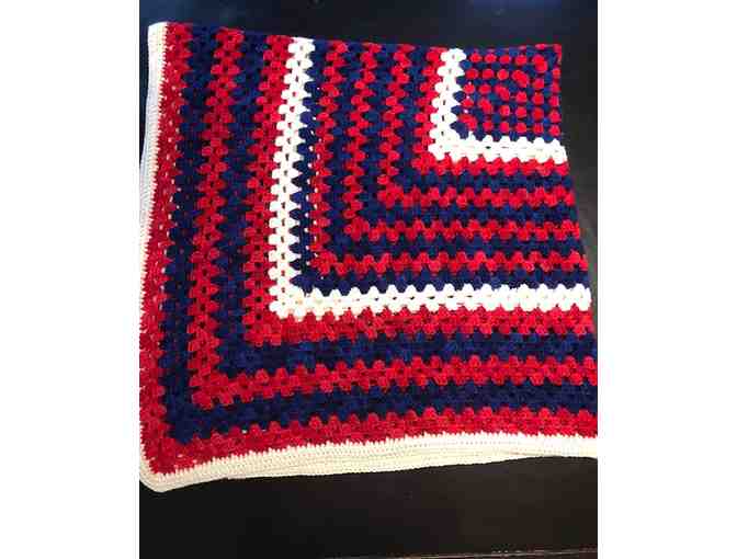 Hand-crocheted Merino Wool Afghan Blanket - Red/White/Blue (52 sq inches)