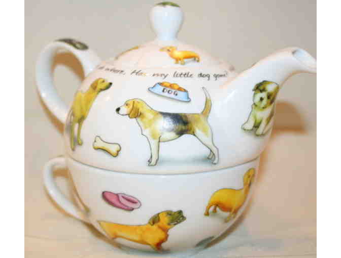 Dog China Teapot with Attached Tea Cup