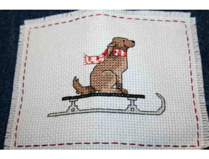 Sledding Dog Handmade Cross Stitch Small Tote Bag