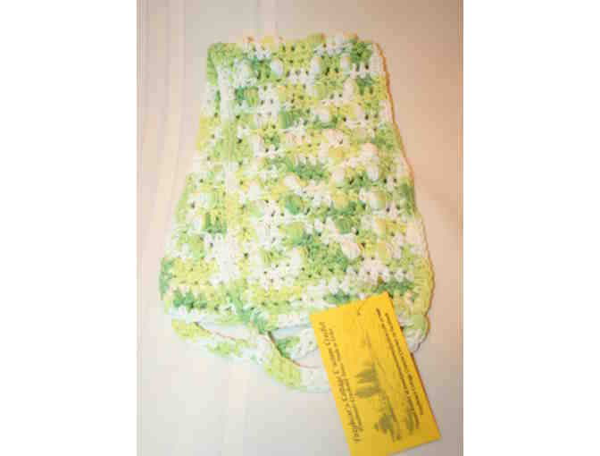 Crochet back strap, soap holder and wash cloths.