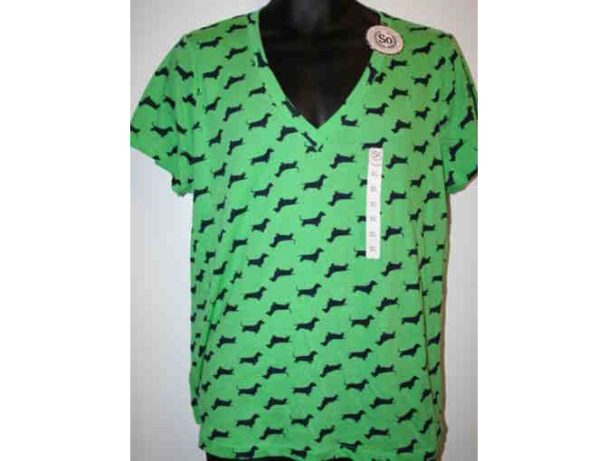 Green V Neck Dachshund T Shirt - Size XL