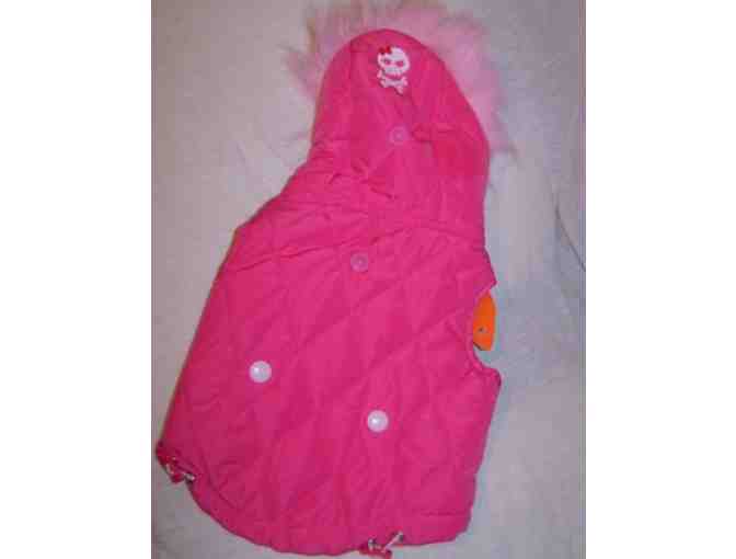 Pink Puffy Dog Jacket with Faux Fur Lined Hood - Size Small