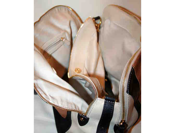Audrey Brooke Genuine Leather Color Block Paramount Satchel Handbag Purse