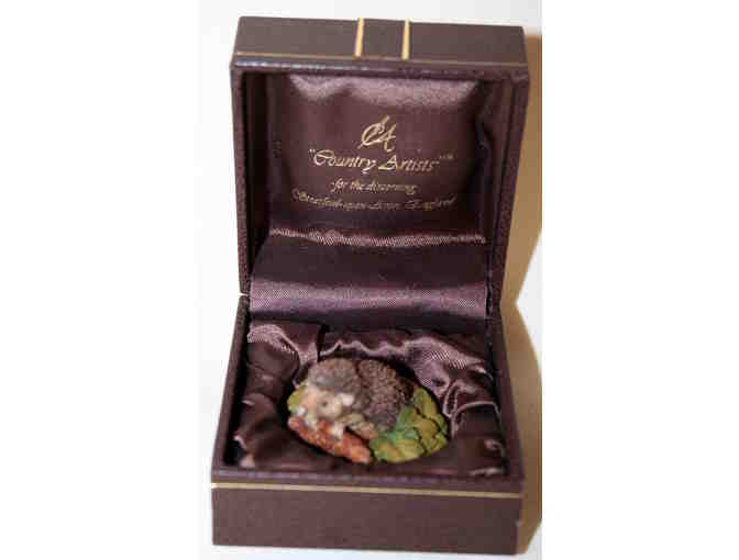 Country Artists Collectible Hedgehog Figurine in Leather Box Fairy Garden