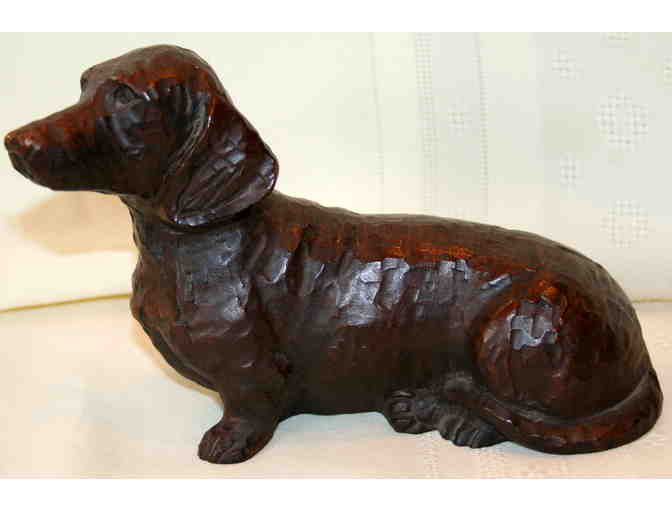 Brown Dachshund Hammered Look Resin Carved Vintage Figurine Dog