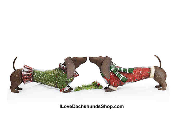 Christmas Boy & Girl Tin Dachshunds Set of Two Holiday Decoration