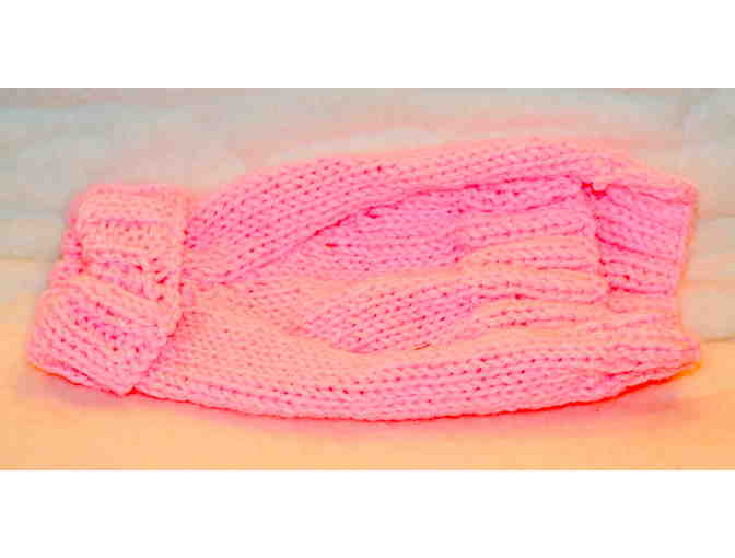 Pink Dachshund Handmade Knit Sweater with Bone Applique