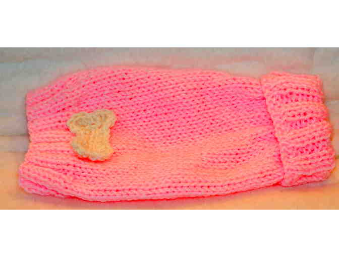 Pink Dachshund Handmade Knit Sweater with Bone Applique