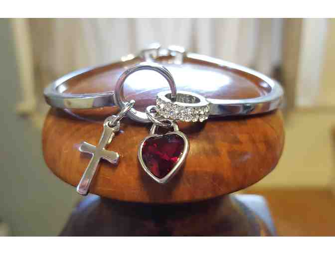 Cross and Heart Bangle with Swarovski Crystals