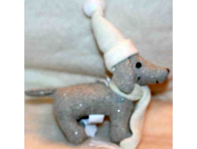 Gray Dog Christmas Ornament with Hat and Scarf