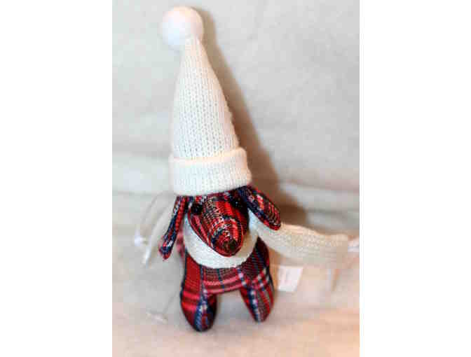 Tartan Plaid Dog Christmas Ornament with Hat & Scarf