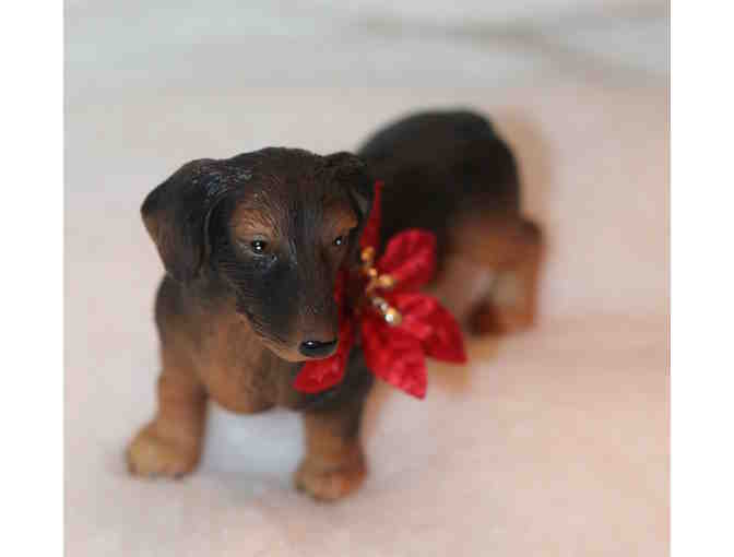 Black and Tan Dachshund Ornament with Poinsettia Christmas Flower
