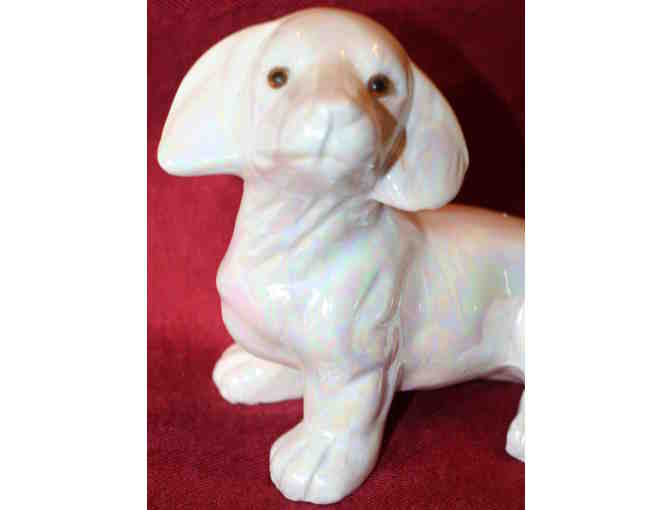Vintage Dachshund Dog Figurine Pearlized Ceramic
