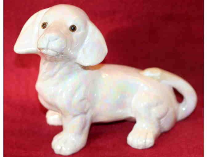 Vintage Dachshund Dog Figurine Pearlized Ceramic