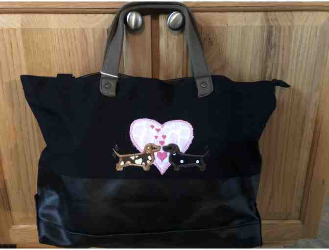 Canvas Tote Bag with Dachshunds and Hearts