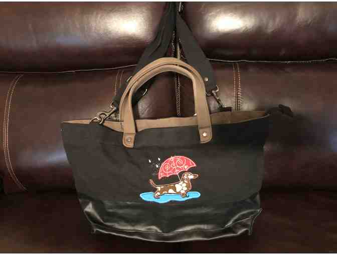 Canvas Tote Bag with Embroidered Dachshunds on front and back