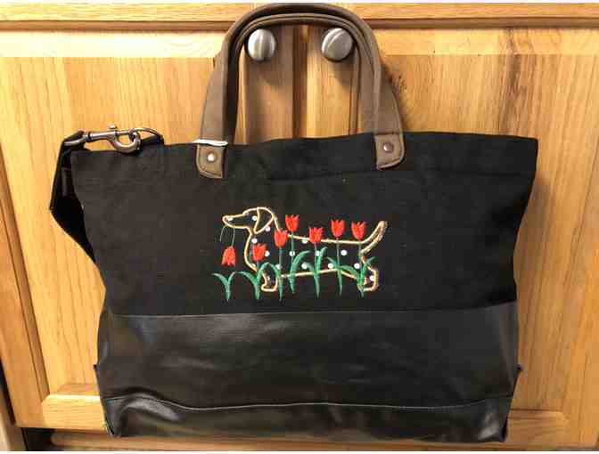 Canvas Tote Bag with Embroidered Dachshunds on front and back