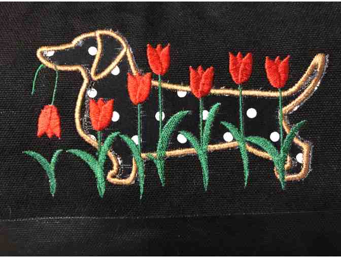 Canvas Tote Bag with Embroidered Dachshunds on front and back