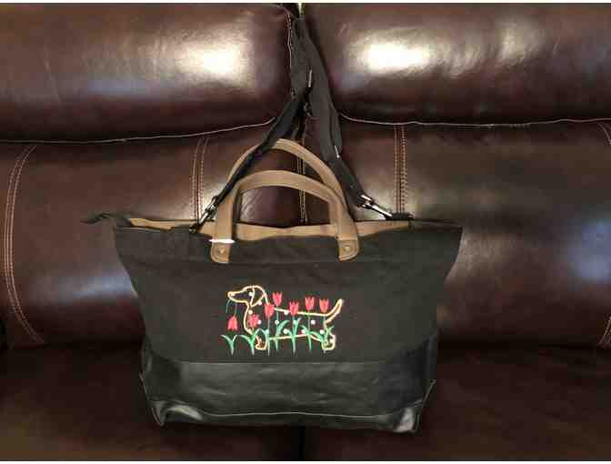 Canvas Tote Bag with Embroidered Dachshunds on front and back