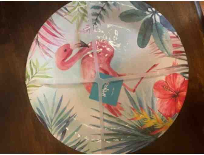 Flamingo Bag with Plates, Bowls, and Insulated Cups