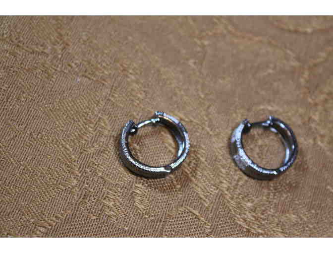 Genuine White Diamond Accent Hoops in Sterling Silver