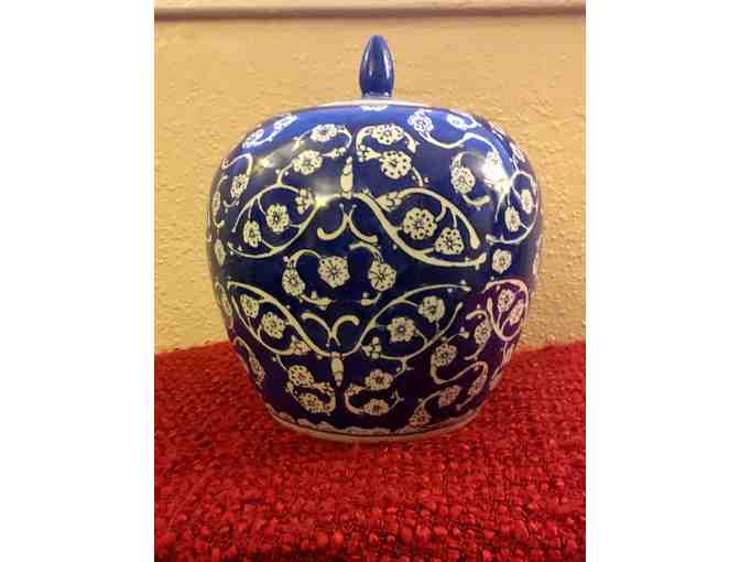 Asian Blue and White Vase with Lid