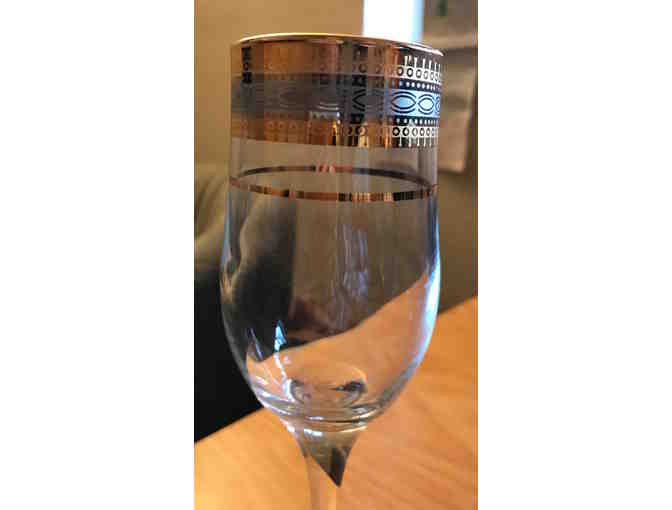 Two 'Gold' Etched Wine Glasses