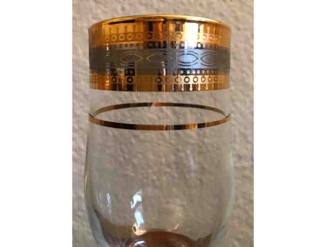 Two 'Gold' Etched Wine Glasses