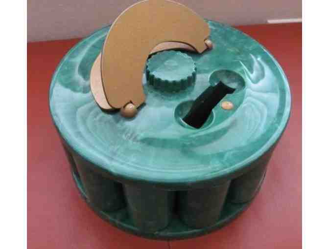Vintage Mid-Century Turnit Green Poker Chip Caddy and Chips